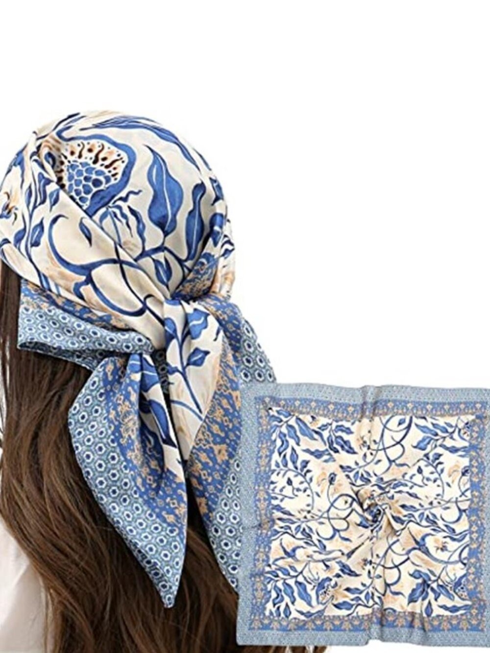 Women Light Blue Head Hair Scarf Like Satin Silk Scarf Sleeping Hair Wrapping
